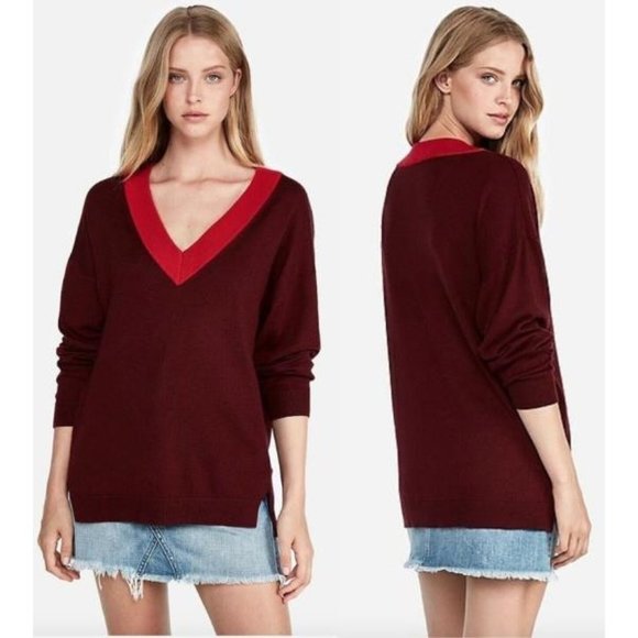 Express Oversized Deep V-Neck Tunic Sweater XS - Picture 1 of 3